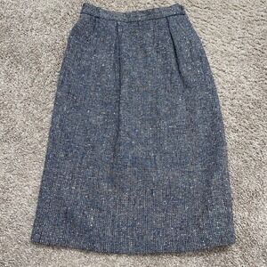Vintage Patty Woodard Wool Nylon Blue Grey Multicolor Skirt Size 11/12 Zipper